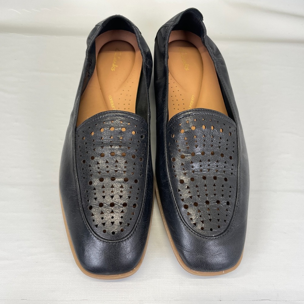 Clarks Sarafyna Sky Loafers Womens Size 8.5 Wide Black Leather Perforated Shoes - Picture 4 of 10